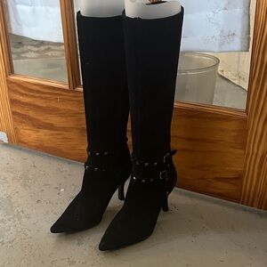 Neiman Marcus Suede studded stiletto boots
